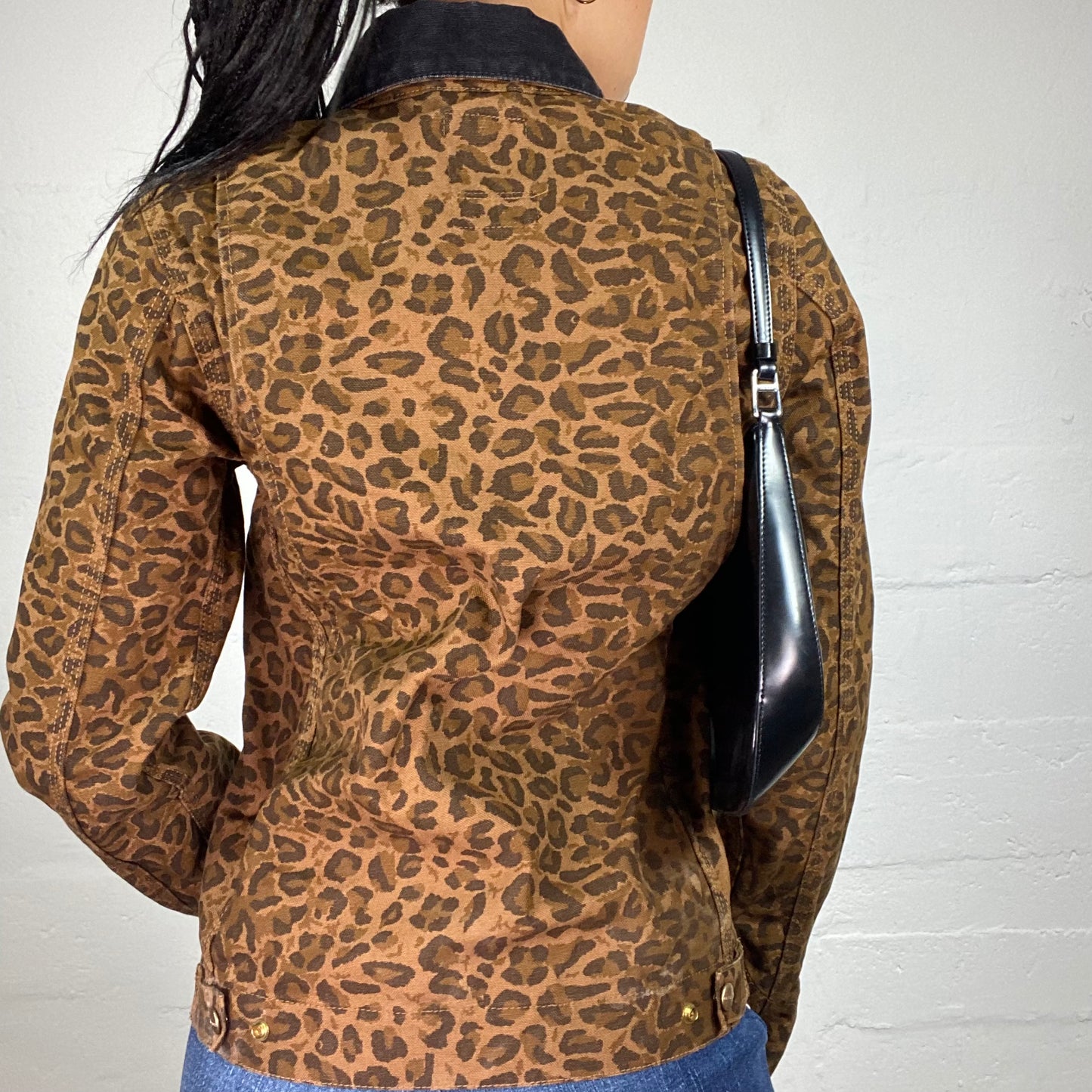 Vintage 2000's Skater Girl Ginger Brown Leo Print Zip Up Collared Jacket (XS)