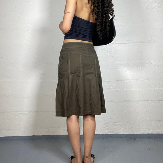 Vintage 2000's Casual Brown Wrapped Ruffled Midi Skirt (S)