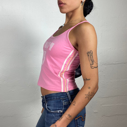 Vintage 2000's Sporty Y2K Girl Bubblegum Pink Cami Top with White Steady 23 Print (M)