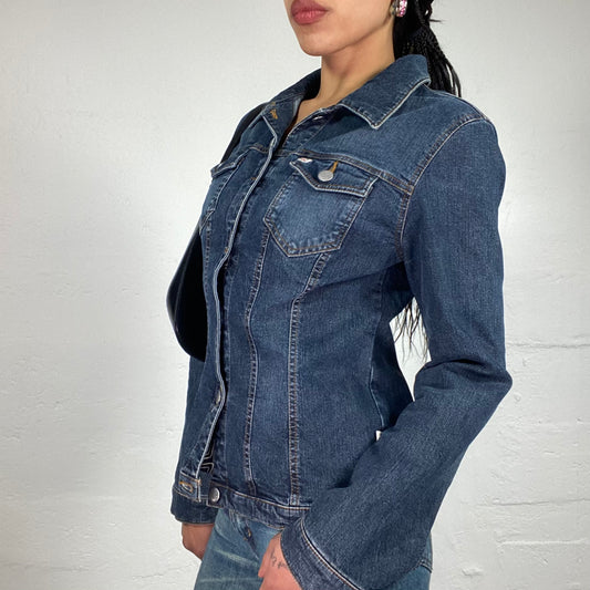 Vintage 2000's Miss Sixty Downtown Girl Classic Deep Blue Button Up Denim Jacket (L)