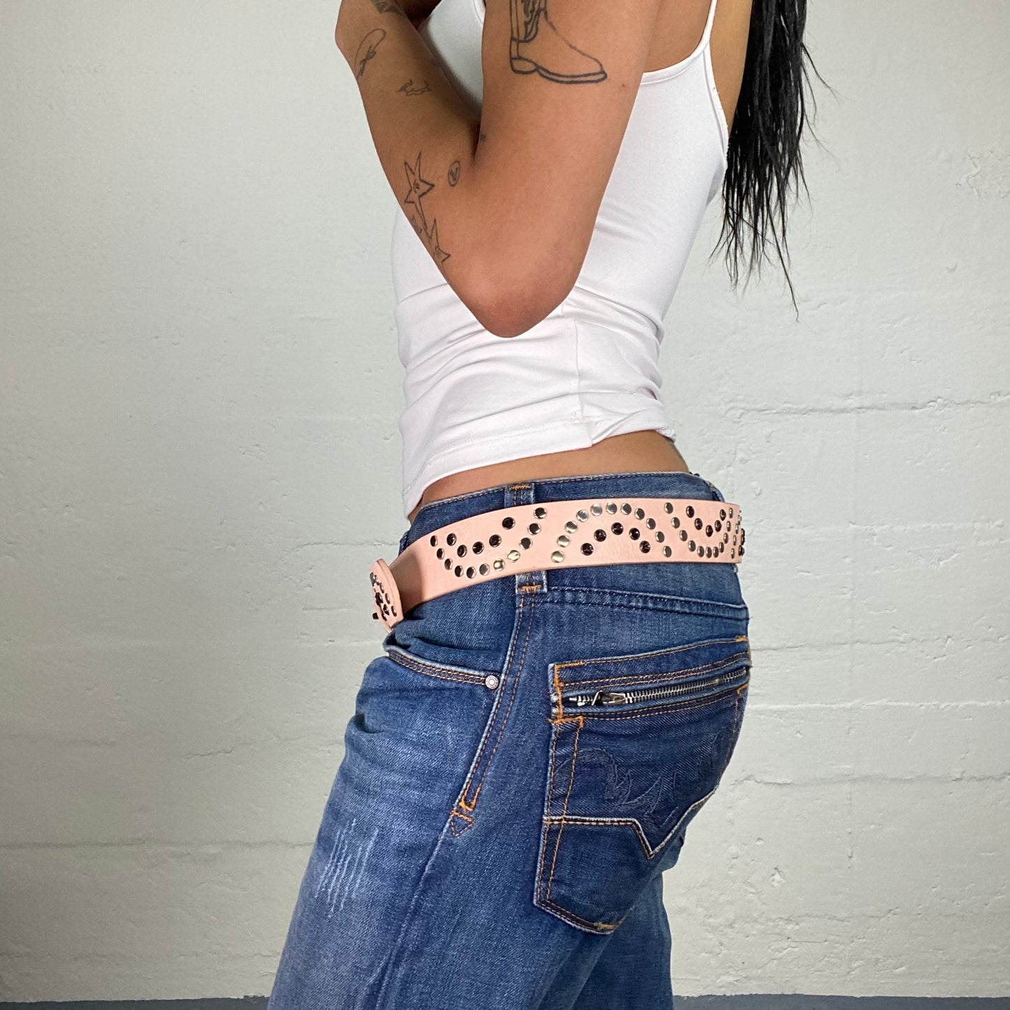 Vintage 2000's Glam Cowgirl Pink Belt with Metal Pieces Embroidery