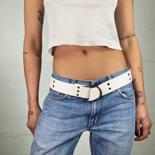 Vintage 2000's Downtown Girl White Belt with Metal Eyelet Details
