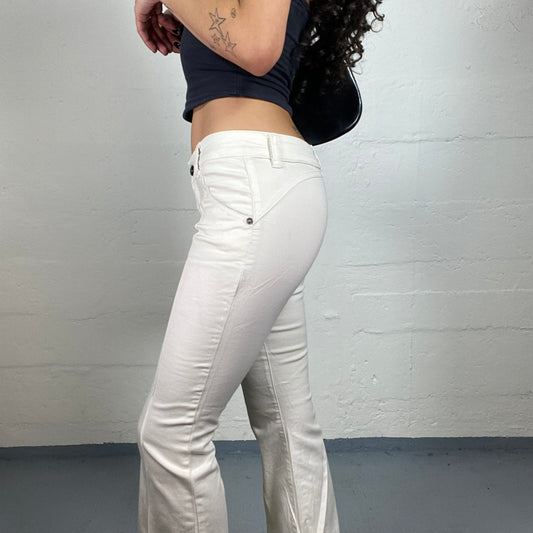 Vintage 2000's Summer Classy White Flare Low Waisted Jeans (M)