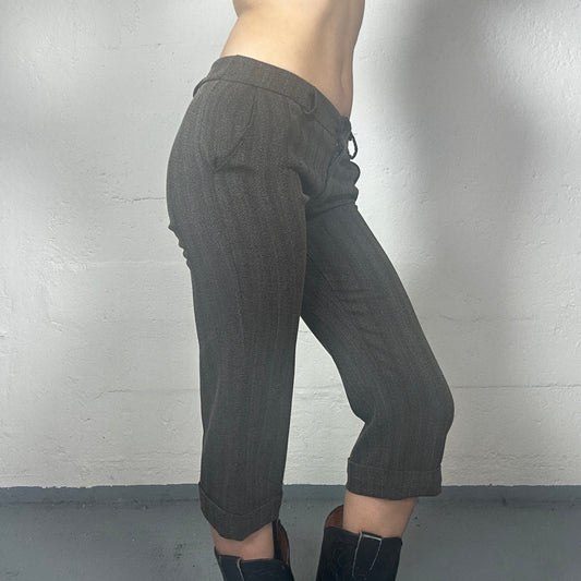 Vintage 2000’s Office Girl Capri Pants with Herringbone Pattern with Cuffed Ends (S)