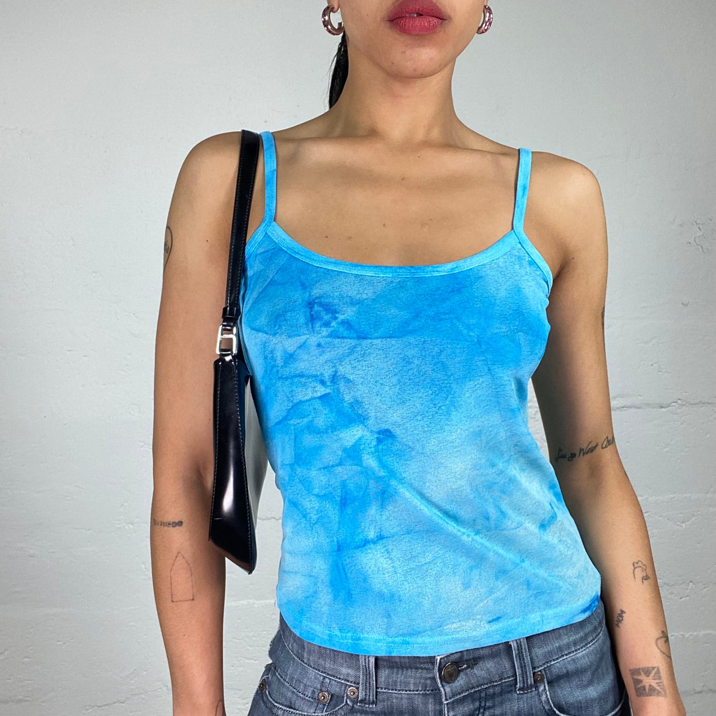 Vintage 2000's Summer Girl Poolwater Blue Jersey Tie Dye Cami Top (S)