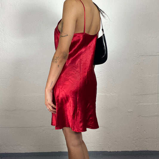 Vintage 2000's Friday Night Party Red Classy Satin Camisole Mini Dress (M)