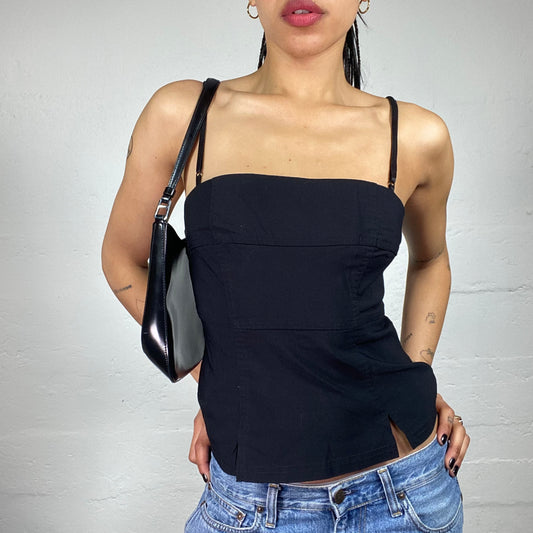 Vintage 2000's Downtown Girl Black Slim Fit Corset Style Cami Top (M)