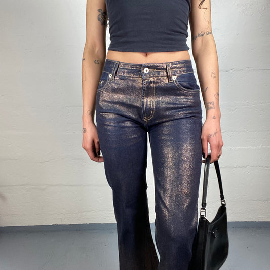 Vintage 2000's Disco Purple Denim Bronze Glow Bootcut Jeans (M)