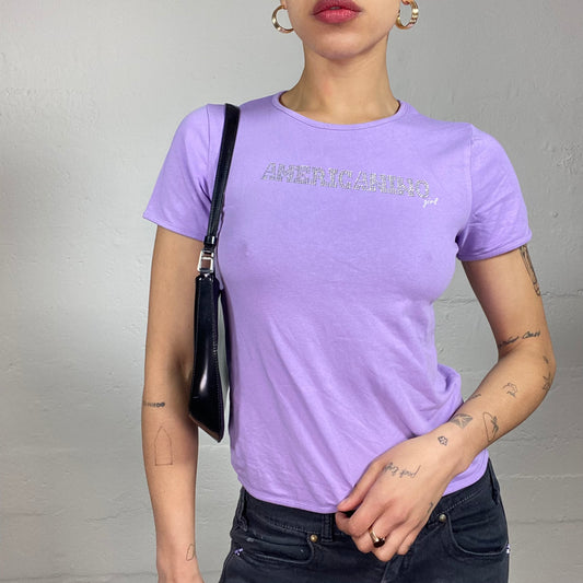 Vintage 2000's Glam Americanino Girl Rhinestone Embroidery Purple Baby Tee (M)