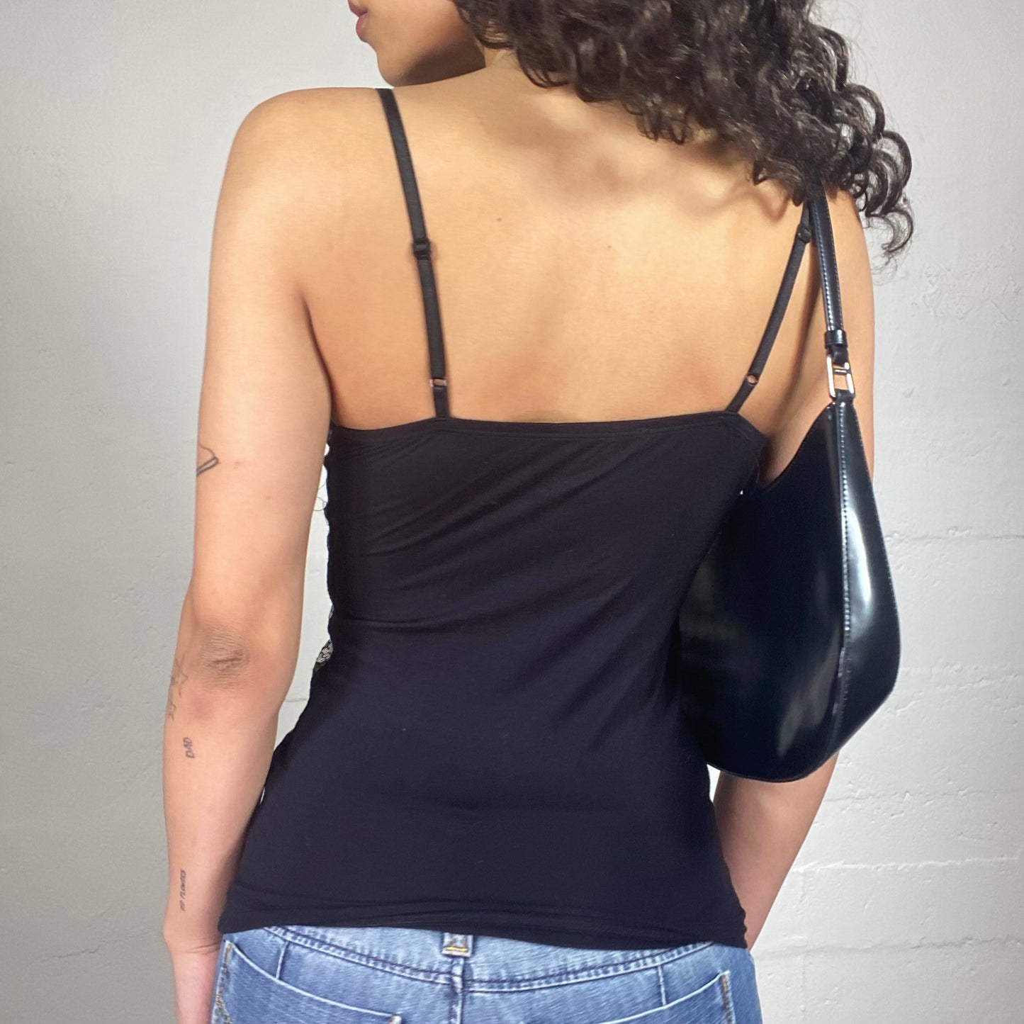Vintage 2000's Clubwear Black Full On Black and Silver Sequins Embroidery Cami Top (XS)