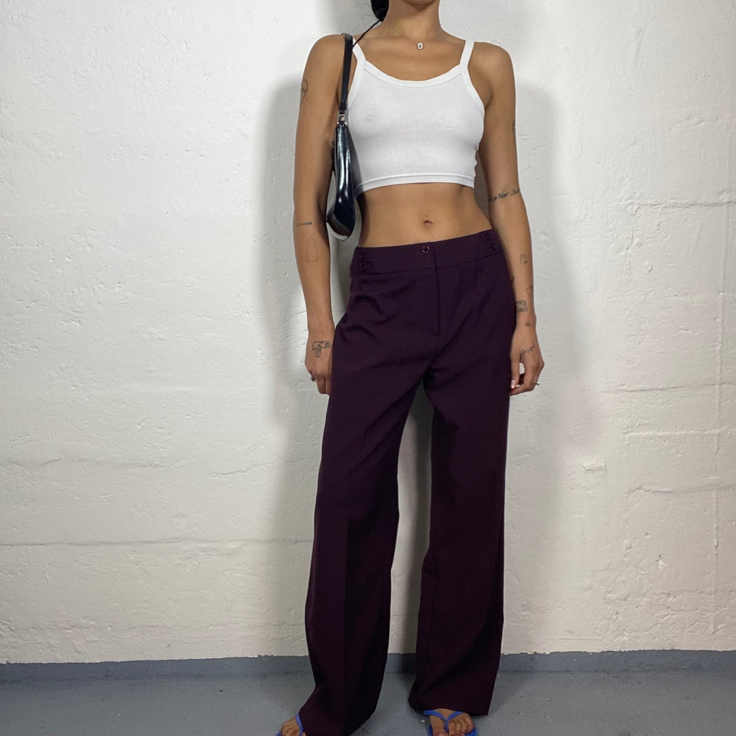 Vintage 2000's Office Girl Burgundy Classy Suit Baggy Pleat Pants (L)