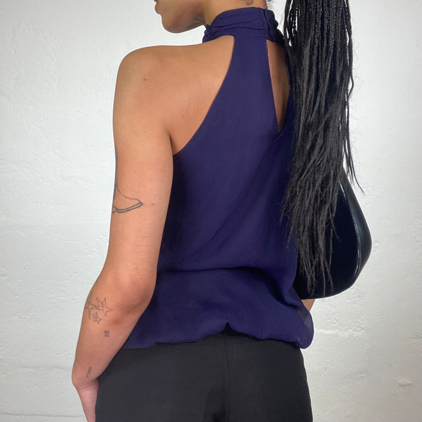 Vintage 2000’s Romantic Midnight Purple Turtleneck Top with Roses Details (S)