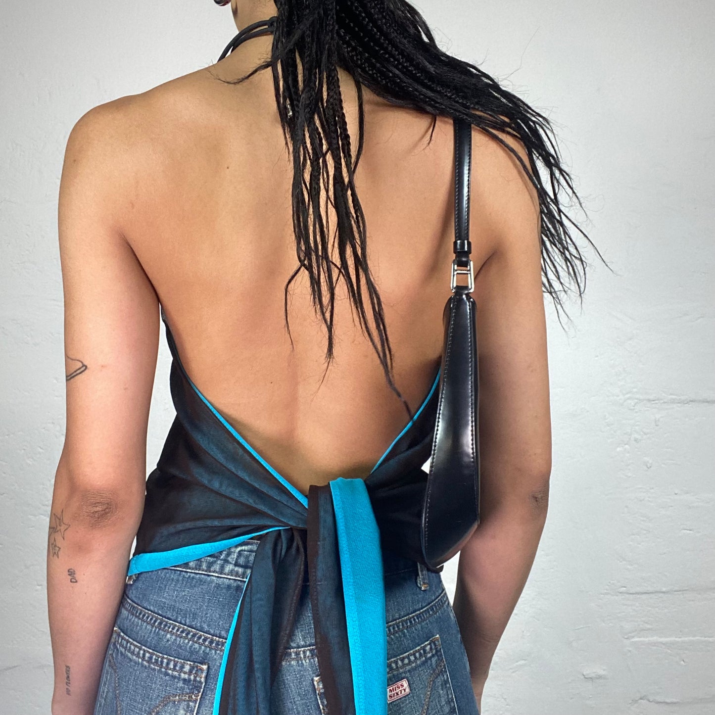 Vintage 2000's Blue Both Sided Layered Draped Neckholder Top (M)