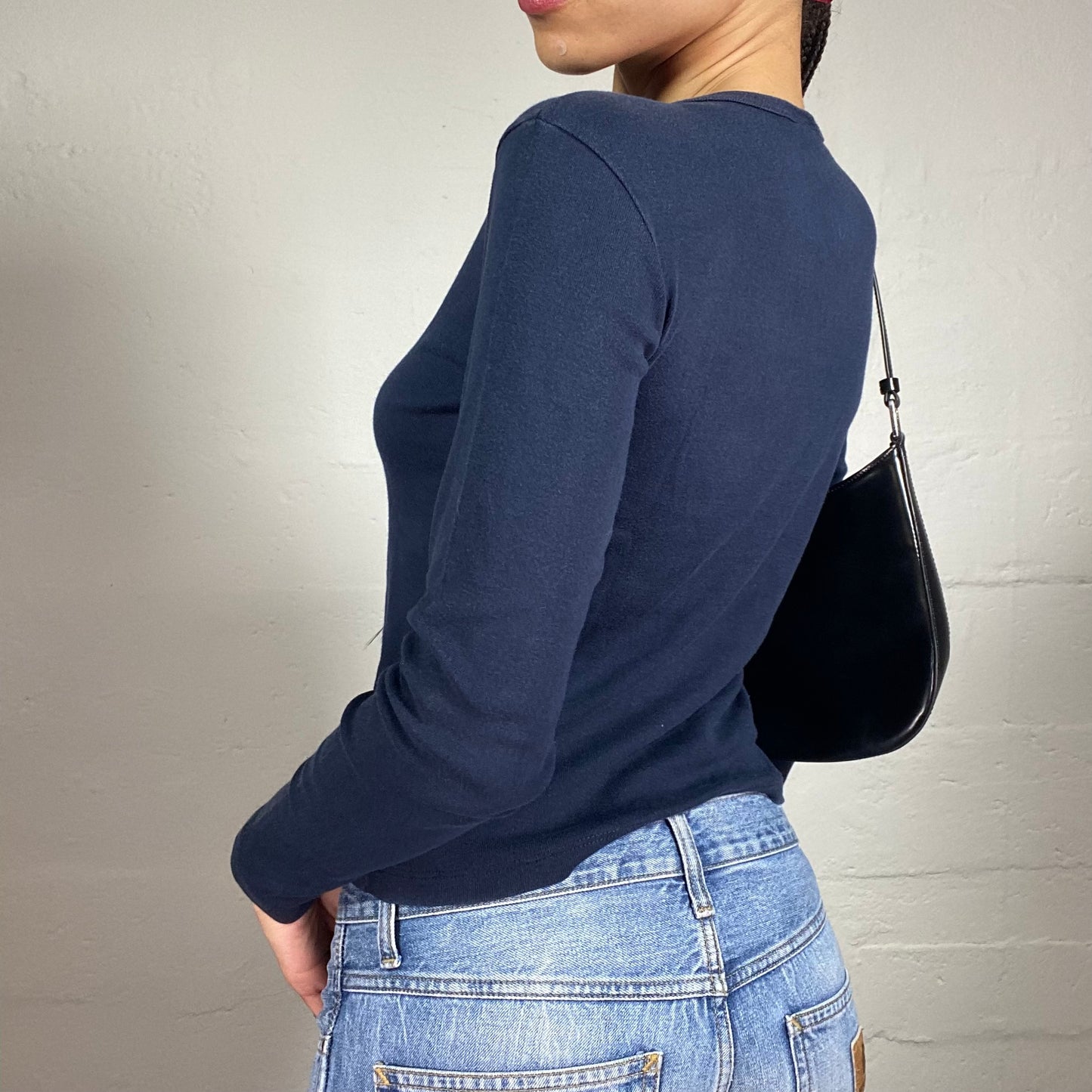 Vintage 2000's Playboy Casual Navy Blue Longsleeve Top with Playmate Logo White Print (L)