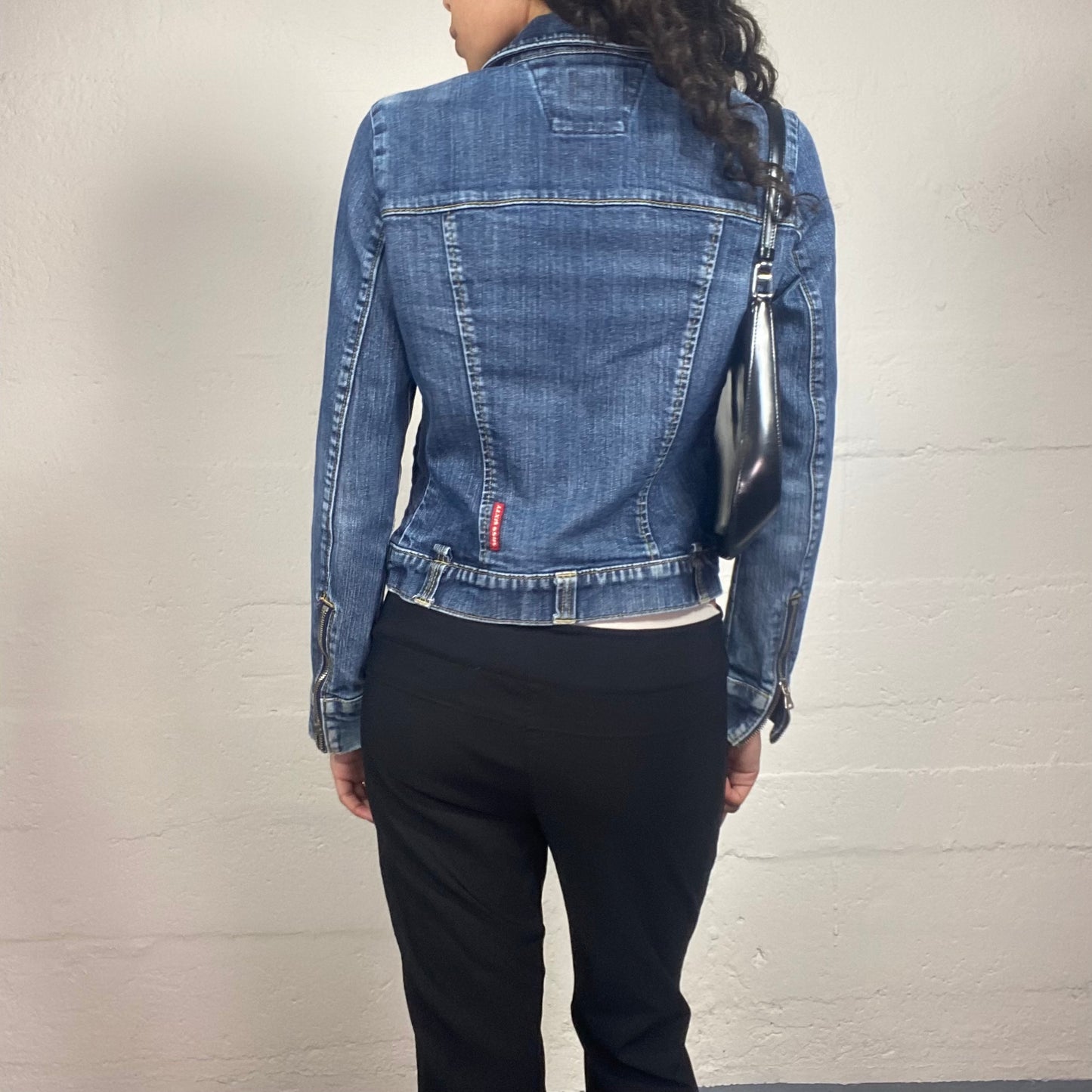 Vintage 2000's Miss Sixty Downtown Girl Classic Blue Denim Zip Up Collared Jacket with Zipped Pockets (M)