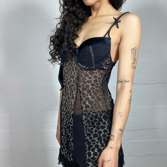 Vintage 2000's Dark Feminine See Through Animal Print Black and Brown Lingerie Dress (S)