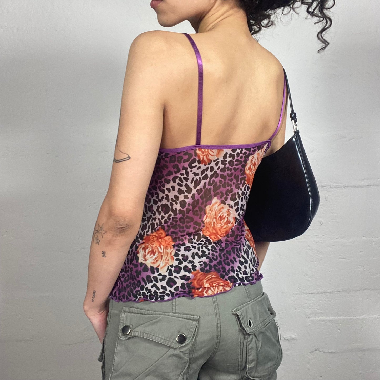 Vintage 2000's Romantic Purple Animal Print Cami Top with Lace Trim (S)