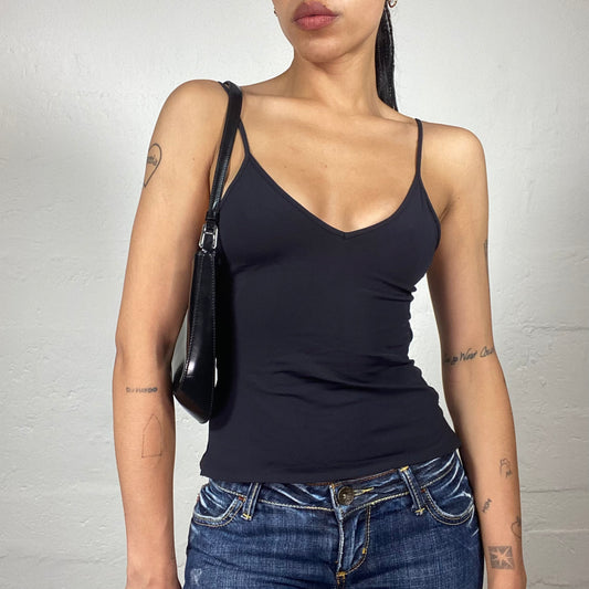 Vintage 2000's Sporty Downtown Girl Navy Blue Cami Top with Open Back (S)
