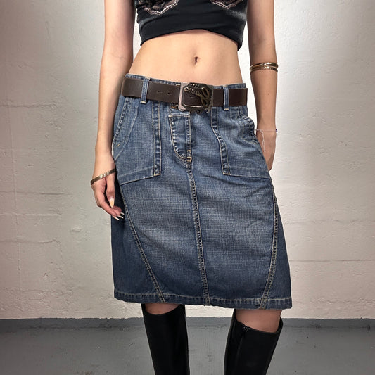 Vintage 2000's Cowgirl Blue Denim Classic Midi Skirt (S)