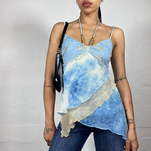 Vintage 2000's Summer Boho Girl Layered Tie Dye Cami Neckholder Top (M)