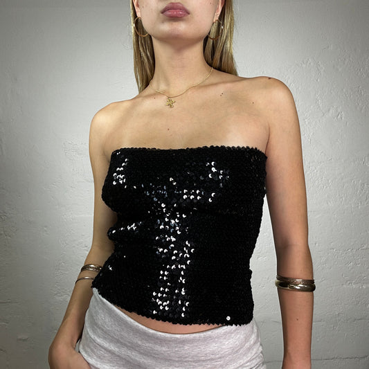 Vintage 2000's Night Out Black Sequin Tube Top (M)