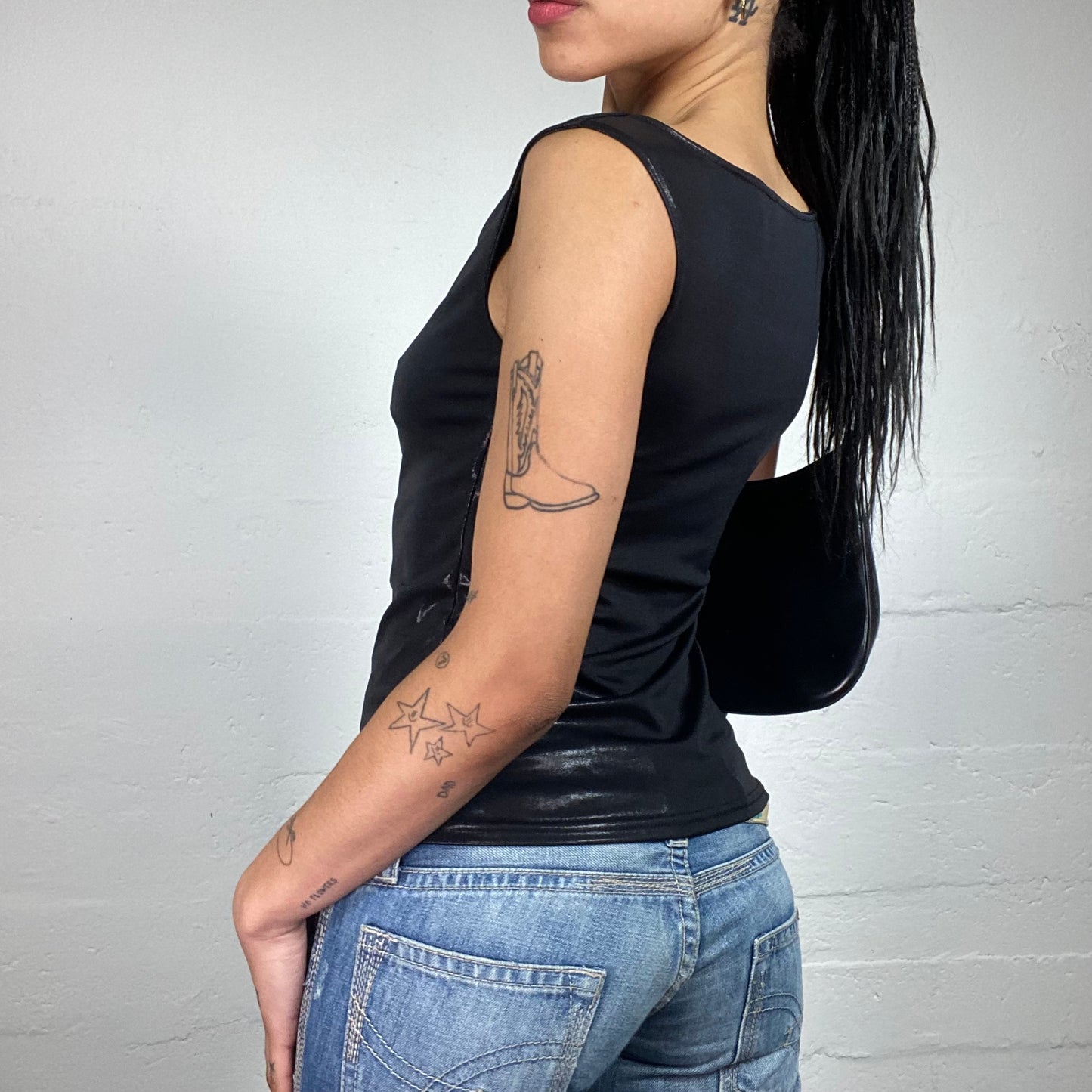 Vintage 2000's Clubwear Black Glossy Draped Tank Top (S)