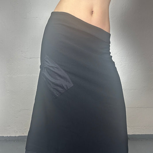 Vintage 2000’s Office Girl Black Maxi Skirt with drapped Bottom (S)