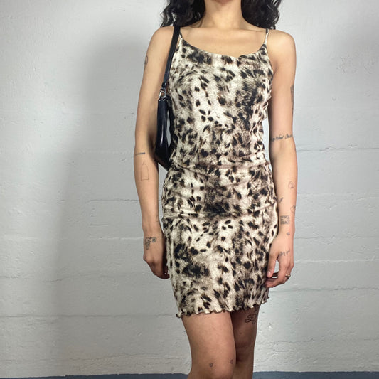 Vintage 2000's Cheetah Girl Brown Toned Cami Dress with Animal Print (M)