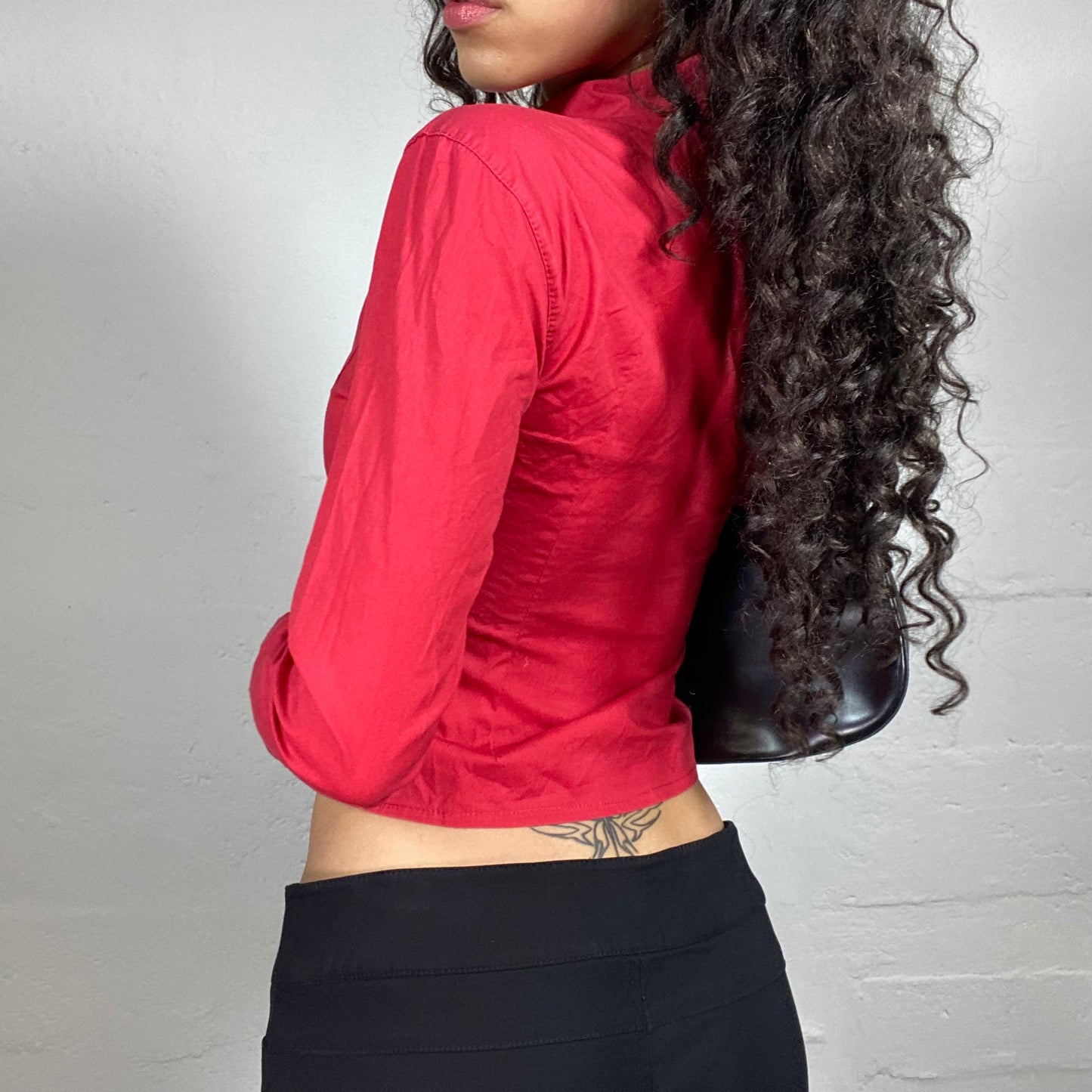 Vintage 2000's Office Girl Red Zip Up Shirt with Collar (S)
