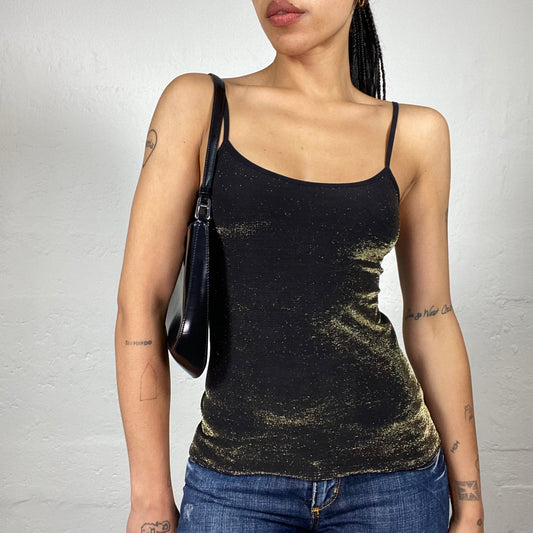 Vintage 2000's Downtown Girl Deep Green Shimmer Shiny Cami Top (S)
