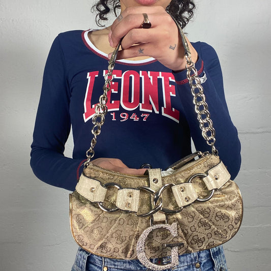Vintage 2000's Glamorous Guess Beige Shiny Shoulder Chain Bag