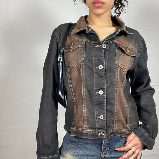 Vintage 2000's Downtown Dark Denim Button Up Brown Wash Out Classic Jacket (M)