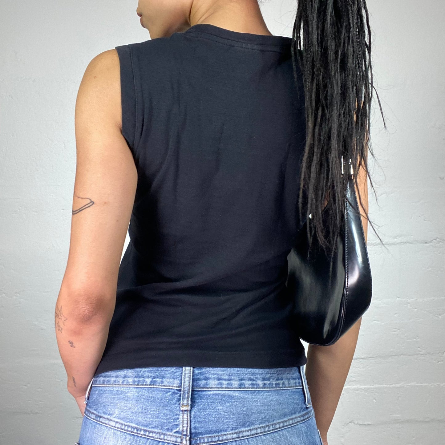Vintage 2000's Downtown Girl Realistic Tiger Print Black Tank Top (M)