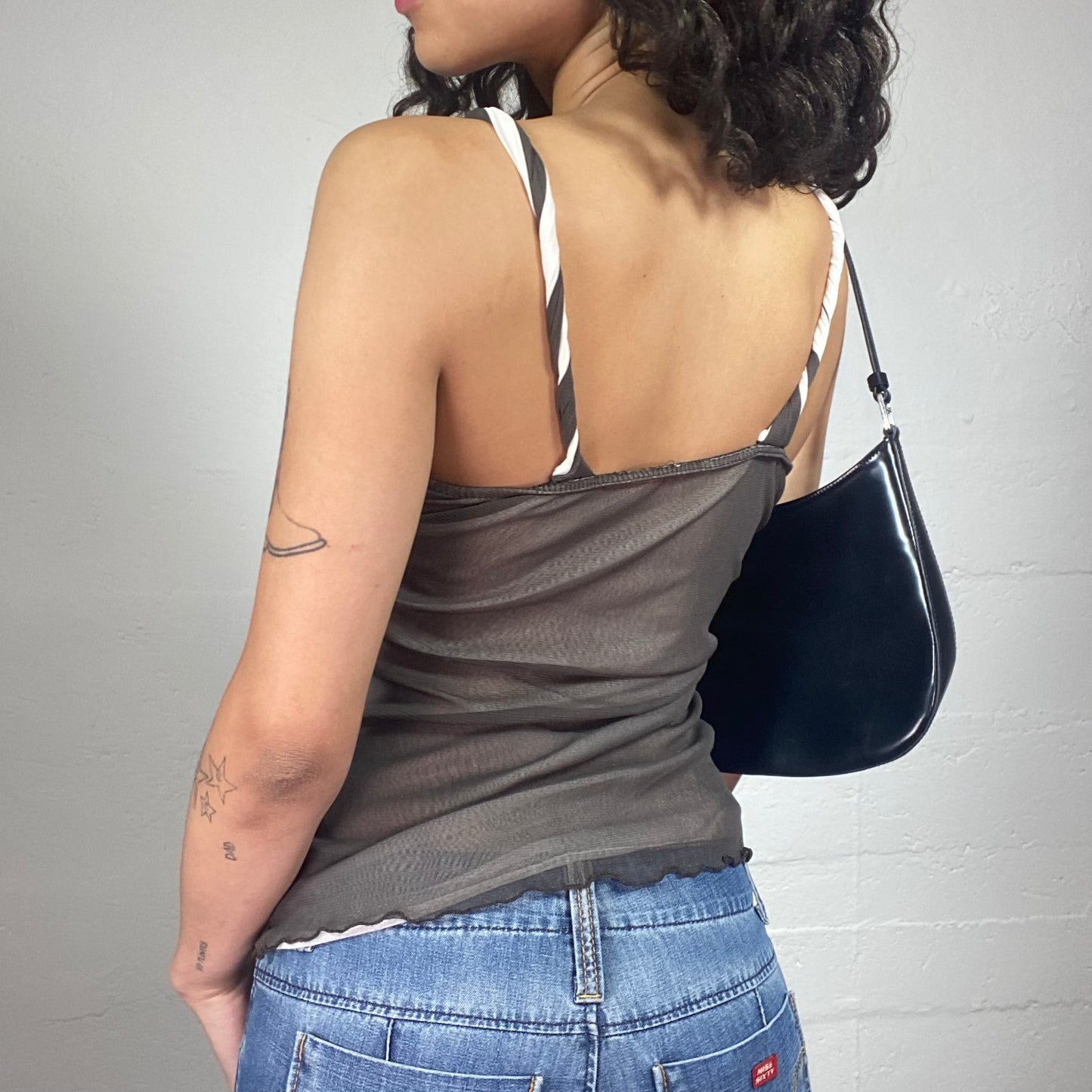 Vintage 2000's Downtown Girl Layered Grey and White Mesh Cami Top (S)