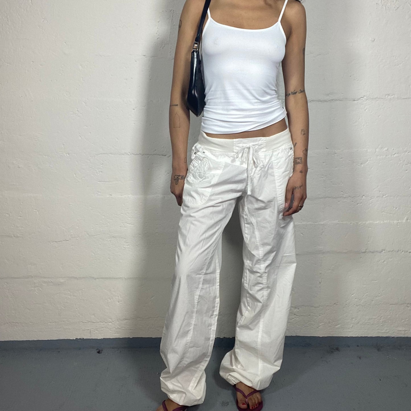 Vintage 2000's Summer Sporty White Straight Cut Pants with Waist Band (XL)