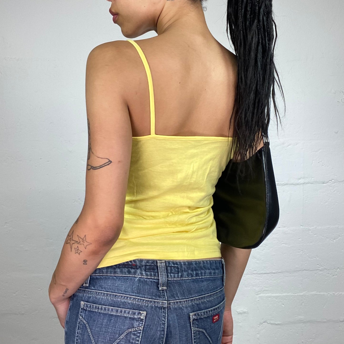 Vintage 2000's Sporty Summer Vibes Lemon Yellow Cami Top with Navy Blue Print (M)
