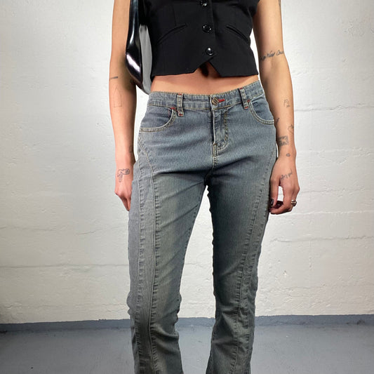Vintage 2000's Cowgirl Faded Blue Mid Waist Bootcut Striped Jeans (S)