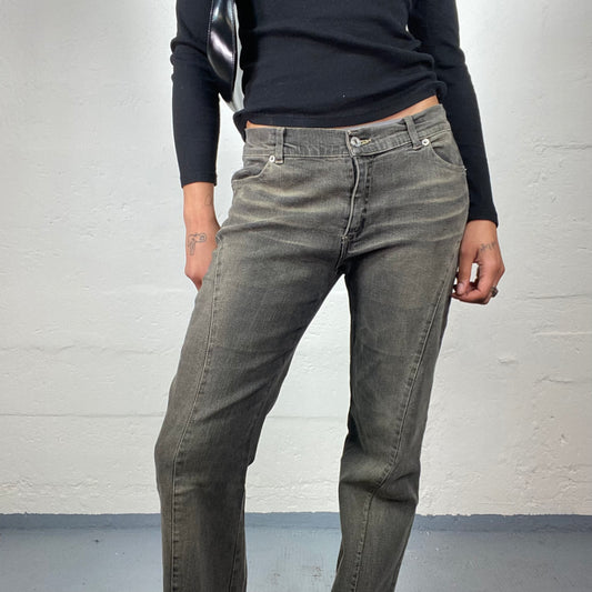 Vintage 2000's Downtown Girl Green Toned Grey Denim Straight Cut Pants (M/L)