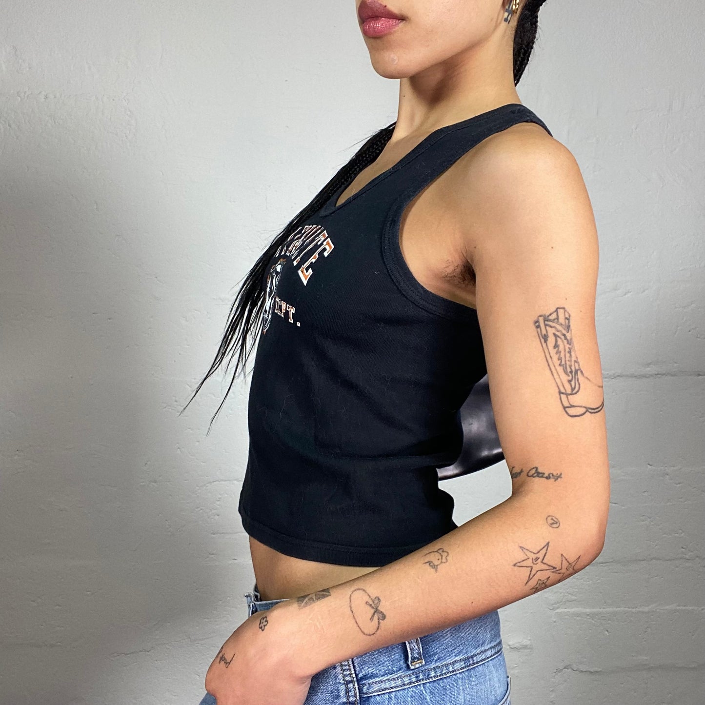 Vintage 2000's Playboy Sporty Black Cropped Playmate Typography Print Tank Top (S)
