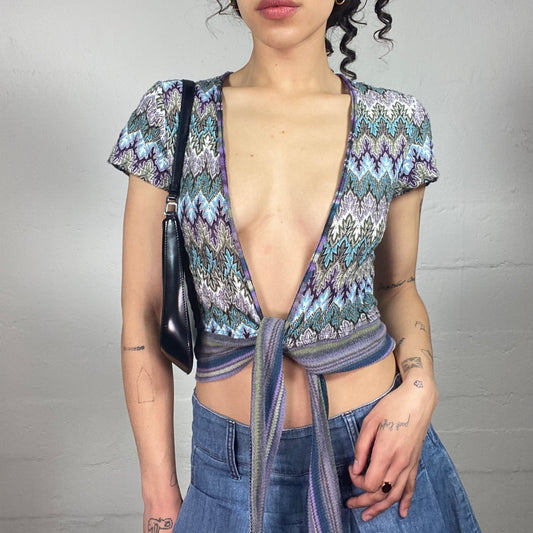 Vintage 2000's Hippie Wrapping Cardigan Style Top with Geomentric Print (S)
