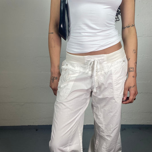 Vintage 2000's Summer Sporty White Straight Cut Pants with Waist Band (XL)