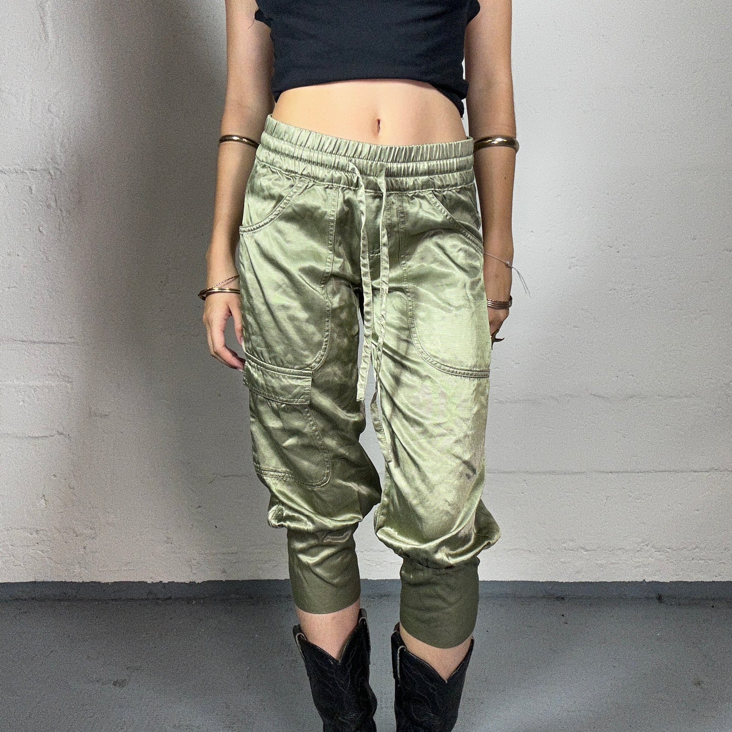 Vintage 2000's Hip-Hop Girl Green Sheer Cargo Pants with Pockets (S)