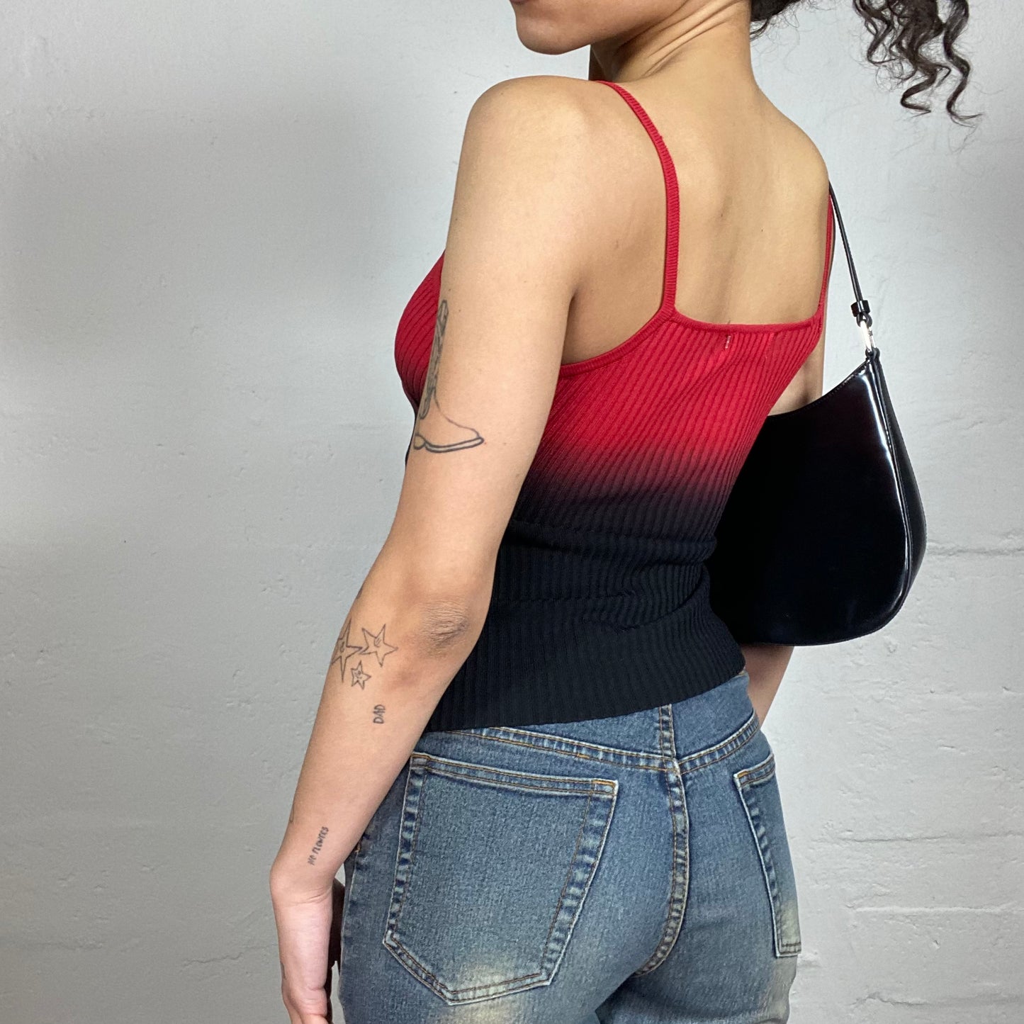 Vintage 2000's Casual Gothic Red to Black Fade Layered Asymmetric Cami Top (S)