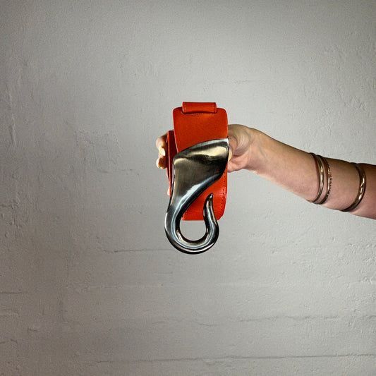 Vintage 2000's Downtown Girl Red Leather Belt with Metal Detail