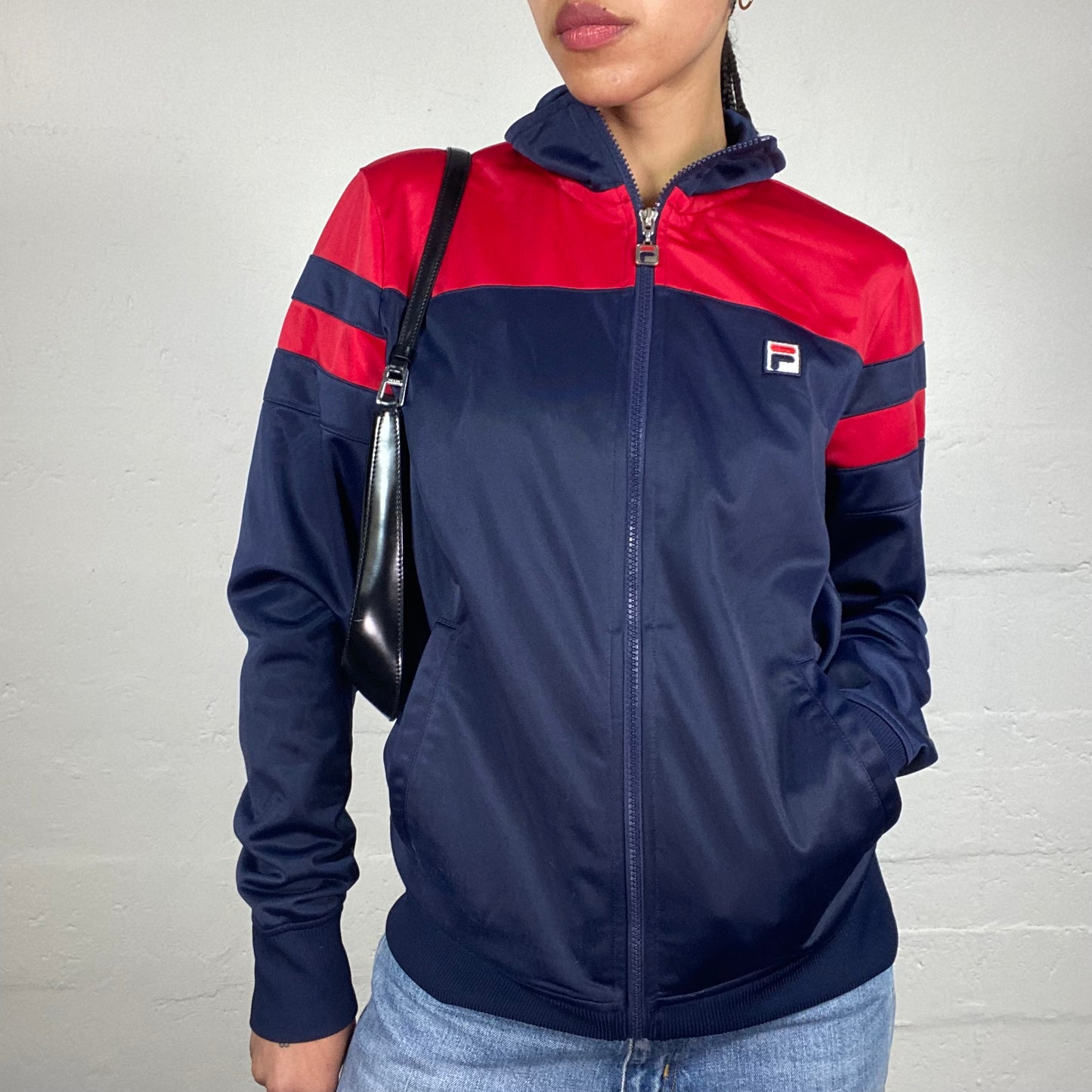 Vintage 2000's Archive Fila Sporty Blue and Red Zip Up Windbreaker Jacket (M)