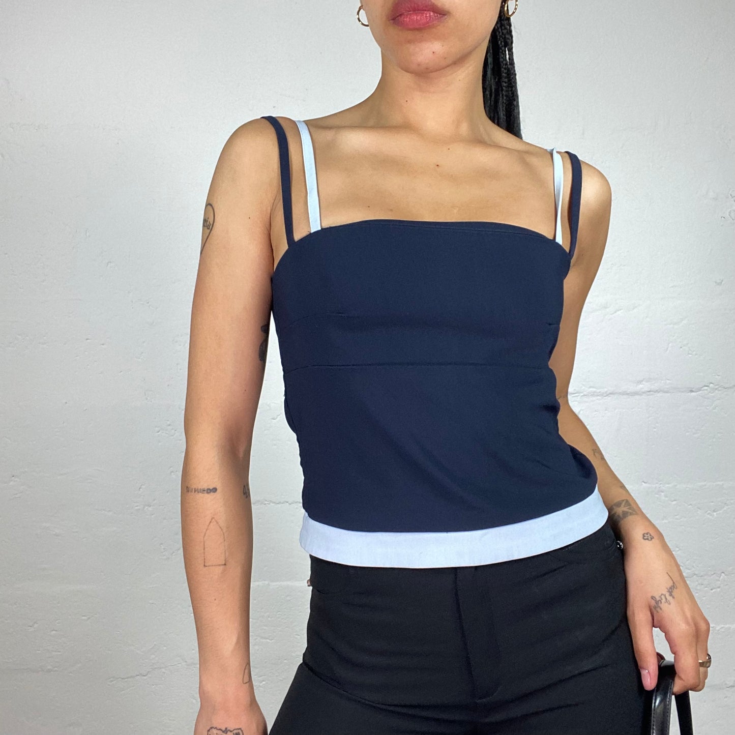 Vintage 2000's Downtown Girl Navy and Baby Blue 2-Layered Cami Top (S)