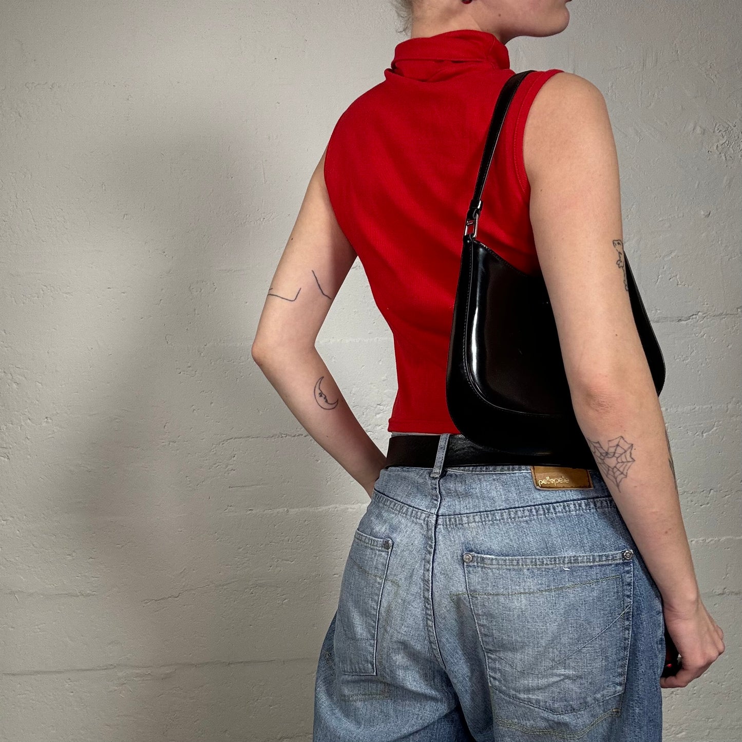 Vintage 2000's Model off Duty Red Turtleneck Top with Frilled Front (S)