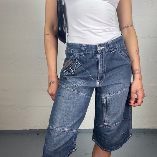 Vintage 2000's Skater Girl Blue Washed Out Shorts with White Seams (S)