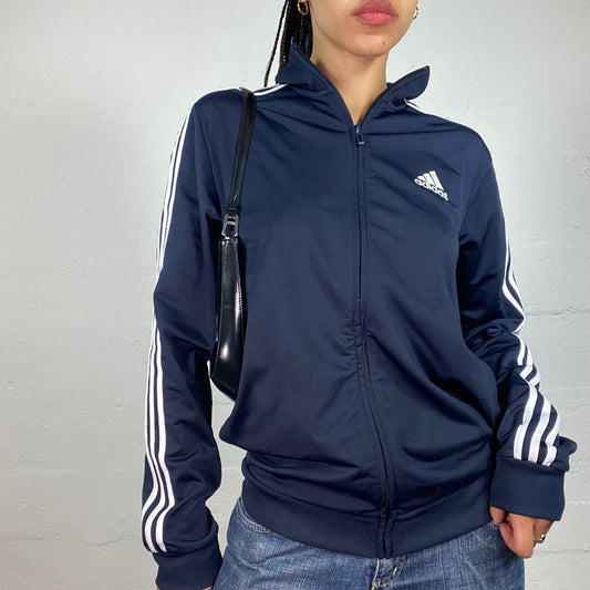 Vintage 2000's Archive Adidas Sporty Navy Blue Zip Up Pullover (M)