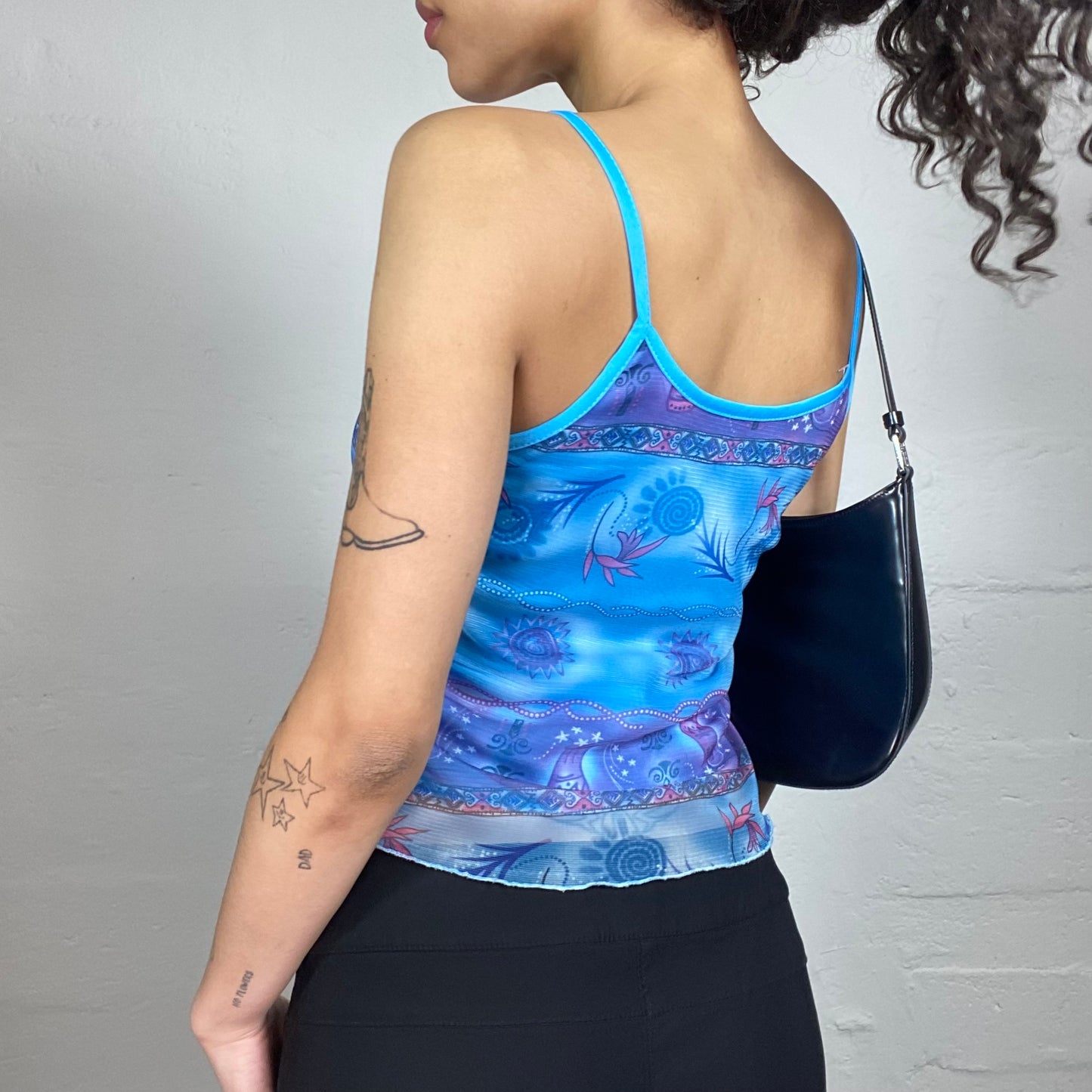 Vintage 2000's Hippie Aquamarine Blue Printed Summer Cami Top (L)
